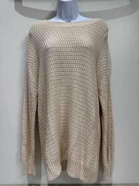 Classic Cream Knit Women's Tunic - Lightweight Waffle Stitch